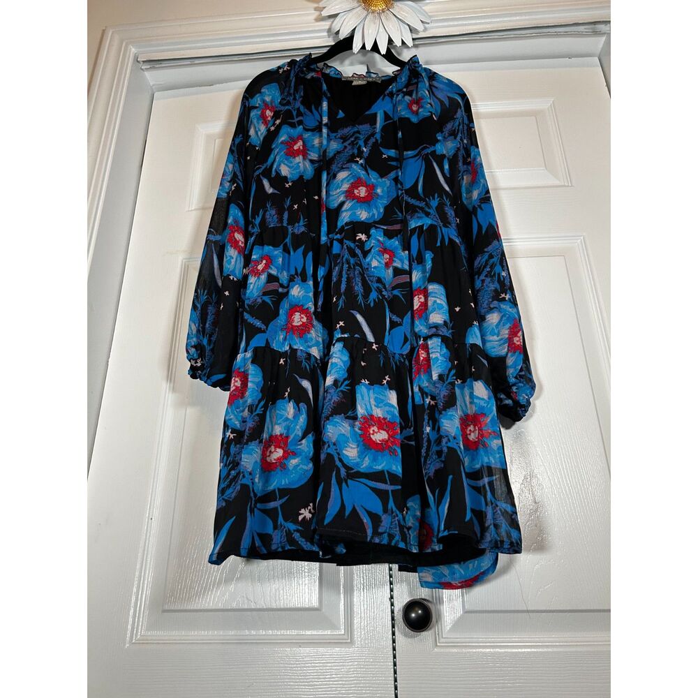 Lark + Grey Blue/Black Floral Dress Size Medium